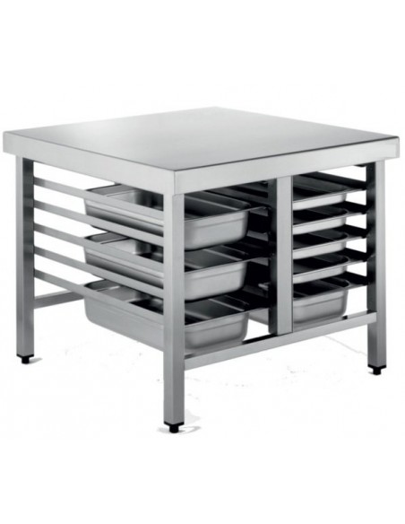 Mesa de Soporte Acero Inoxidable Para Hornos Con capacidad para 6+6 Bandejas GN1/1